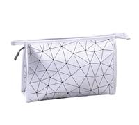 Cosmetic Storage Bag, Wide-Open Makeup Organizer, Waterproof PU Leather Design, Detachable Carry Handle, Compact Size, Perfect for Travel and Daily Use,10.83x3.15x7.09in, Plateado, riferimento