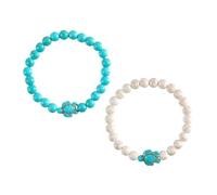 COSMEVIVI 2piezas Pulsera De Beads Turquesa Estirable Con Charms De Tortuga Para Mujeres y Niñas Joyería