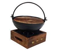 COSMEVIVI Olla Colgante De Hierro Fundido Pequeña, Antiadherente y Resistente a Altas Temperaturas, Utensilio De Cocina Japonesa Para Camping y Hogar, Con Soporte De Madera Incluido