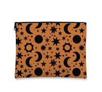 Cosmic - Bolsa de maquillaje vintage con estrellas y lunas negras para mujer, organizador portátil de lona con cremallera, bolsa de aseo de Halloween, Naranja, 7x9 Inch, Estrellas