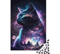 Cosmic Cat Rompecabezas Galaxy Silhouette 1000 Piezas Papel Reciclado para Mujeres, Regalos para Hombres Rompecabezas Divertido Regalo Y Actividad En Casa 52x38cm/1000pcs