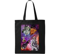 Cosmic Cats - Bolsa de algodón ecológico natural para pizza, hamburguesa, astronauta, gato, color negro, Black, Talla única