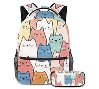 Cosmic Cats - Juego de mochila escolar y estuche para lápices para adolescentes, niñas, niños, mochila ligera de viaje, Multicolor 10, Talla única