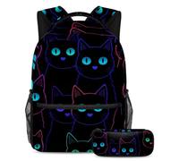Cosmic Cats - Juego de mochila escolar y estuche para lápices para adolescentes, niñas, niños, mochila ligera de viaje, Multicolor 12, Talla única
