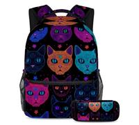 Cosmic Cats - Juego de mochila escolar y estuche para lápices para adolescentes, niñas, niños, mochila ligera de viaje, Multicolor 1, Talla única