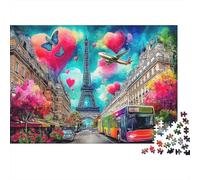 Cosmic Cityscape Premium Paper Eiffel Tower with Hearts and Butterflies in Paris DIY Jigsaw Puzzle Family Game Fun 70x50cm/1000pcs