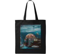 Cosmic Comedy Store Trippy Moon Art - Bolsa de algodón ecológico natural, color negro, Black, Talla única