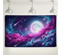 Cosmic Dreams - Fondo decorativo para pared, diseño de nube celestial, fondo de fotografía de horizonte nocturno violeta y azul para fiestas, eventos y celebraciones, 71 x 43 pulgadas