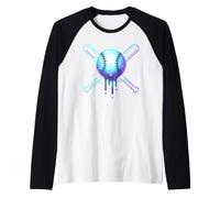 Cosmic Drip Baseball Graphic Blue Vaporwave Aesthetic Camiseta Manga Raglan