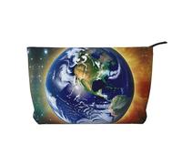 Cosmic Earth - Bolsa de maquillaje de pana con cremallera, organizador ideal para viajes de corta distancia, Black, Talla única