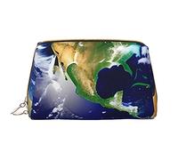 Cosmic Earth - Bolsa de maquillaje portátil grande de piel sintética, cierre de cremallera, bolsa de viaje, bolsa de almacenamiento de viaje, color blanco, talla única, White, Talla única