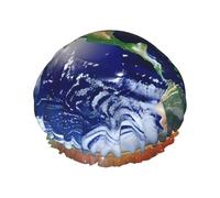 Cosmic Earth - Gorro de ducha con estampado completo para hombre y mujer, reutilizable, doble capa, impermeable, duradero, transpirable
