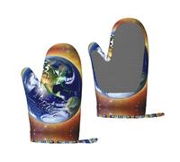 Cosmic Earth - Guantes de silicona para horno, un par de diseños antideslizantes para el hogar, cocina, al aire libre, barbacoa, pan