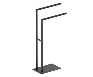 COSMIC Essentials Toallero de Pie con Doble Barra Fabricado en Acero Inoxidable de Estilo Minimalista. Colgador de Toallas con 2 Brazos de Color Negro Mate