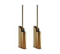 Cosmic Flat. Pack 2 Escobilla de Baño con Cepillo de Silicona Flexible y Diseño Ultrafino. Escobillero de Suelo o Pared para WC con Fijación por Tornillos o Adhesivo. Portaescobillas Color Oro Mate