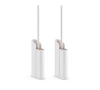 COSMIC Flat. Pack 2 Escobilla de Baño con Cepillo de Silicona Flexible y Diseño Ultrafino. Escobillero de Suelo o Pared para WC con Fijación por Tornillos o Adhesivo. Portaescobillas Color Blanco Mate