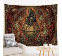 Cosmic Grim Reaper Tapiz para colgar en la pared, rojo oscuro y dorado, decoración estética mística para sala de estar, dormitorio y espacio de meditación, 229 x 178 cm