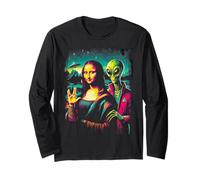 Cosmic Mona Lisa and UFO Alien Friendship Shirt Hombre Mujer Manga Larga