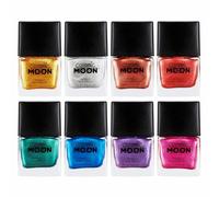 Cosmic Moon - Metallic Nail Polish - 10ml - For mesmerising metallic nails - Set de 8 colores - Incluye: Plata, Oro, Oro rosa, Rosa, Rojo, Verde, Azul, Púrpura