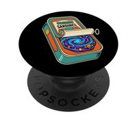 Cosmic Sardines Galaxy Surrealista Space Retro Pescado enlatado PopSockets PopGrip Adhesivo
