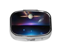 Cosmic Saturn - Caja de almacenamiento de pastillas cuadrada de viaje, mini pastillero portátil (pastillero de 2 compartimentos), caja de almacenamiento de medicamentos y vitaminas