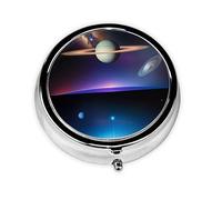 Cosmic Saturn - Pastillero portátil con 3 compartimentos, se puede poner en la cartera, bolsillo, ligero y cómodo, mini pastillero redondo