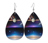 Cosmic Saturn - Pendientes de piel con forma de lágrima para mujer, gancho chapado en plata 925, accesorios de vacaciones