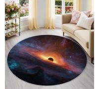Cosmic Sci-Fi - Alfombra redonda de 100 cm para dormitorio, sala de estar, diseño de nebulosa galaxia, agujero azul, morado, negro, antideslizante, lavable, suave, de pelo bajo, resistente a las