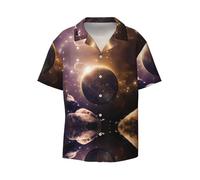 Cosmic Shining Planet - Camisa casual de manga corta para hombre, estilo hawaiano, transpirable y cómoda, con botones, Negro, S