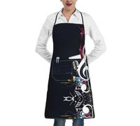Cosmic Shining Planet - Delantal unisex ajustable con bolsillos para mujer, chef, cocina, barbacoa, manualidades, salón, jardinería, Notas musicales negras, Taille unique