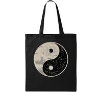 Cosmic Stars Yin and Yang Sun and Moon - Bolsa de algodón ecológico natural, color negro, Black, Talla única