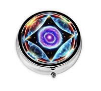 Cosmic StarsBox, caja pequeña para bolso y bolsillo, organizador de medicinas redondo de metal con 3 compartimentos.