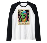 Cosmic Tripper Tarot Card 420 Alien Smoking Weed Cannabis Camiseta Manga Raglan