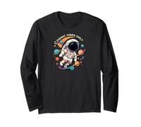 Cosmic Vibes Only Astronaut Space Planets Design Manga Larga