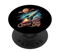 Cosmic Vibes Only Retro Space Rocket Planet Galaxy Aesthetic PopSockets PopGrip Adhesivo