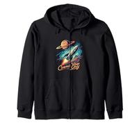 Cosmic Vibes Only Retro Space Rocket Planet Galaxy Aesthetic Sudadera con Capucha