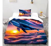 Cosmic Whale Funda De Edredón 3 Piezas con Impresión En 3D Dreamy Sea Creature con 1 Fundas De Almohada Single(135x200cm) Microfibra Ropa De Cama para Adultos Y Niñas