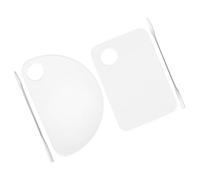 COSMOBETTY Paletas de Maquillaje Transparentes Acrílicas, Juego 2 Sets 4 Piezas con Paletas Semicírculo y Cuadradas sin Texto, Herramienta para Mezclar Base y Sombra, Bandeja Reutilizable