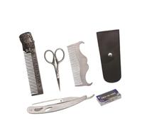 COSMOBETTY Set para Afeitar el Vello Facial Profesional de Acero Inoxidable Negro Recortador Portátil y Accesorios para Hombre Adecuado para Recortar Bigote