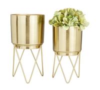 CosmoLiving by Cosmopolitan Deco 79 Metal Indoor Outdoor Planter Small Planter Pot with Removable Stand, Set of 2 Planters 6", 6" W, Gold