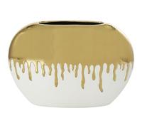 CosmoLiving by Cosmopolitan - Jarrón de cerámica con goteos Abstractos de Oro derretido, 16 x 4 x 11 Pulgadas, Color Blanco