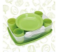 Cosmoplast Juego de vajilla de pícnic para 4 personas, 25 piezas, reutilizable, irrompible, acampada y fiestas, 100% fabricado en Italia, 0% BPA