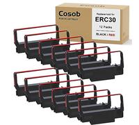 Cosob Paquete de 12 cintas ERC30/34/38 negras y rojas compatibles con impresoras Epson TM-U220 M188B ERC30 ERC34 ERC38 NK506