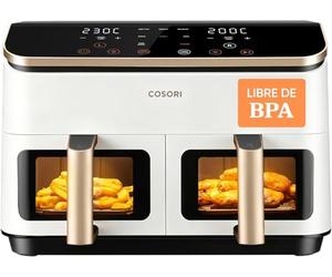 Cosori Air Fryer Grande 8,5 Litros, Freidora de Aire con Doble Cesta, Airfryer con Ventana, Recetas en la App, Multifunción 10 en 1, Alta Potencia y 55% de ajo Ruido, Limpiable, Blanca