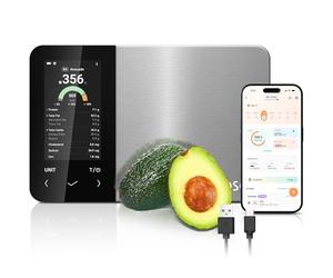 Cosori Báscula inteligente de alimentos de cocina, aplicación gratuita con amplia base de datos de alimentos del Reino Unido, báscula de conteo de calorías premium, pantalla a color transparente