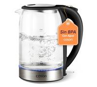 COSORI Hervidor Agua Eléctrico de Cristal de 1,7 Litros, Kettle con Piezas en Contacto con el Agua Sin Plástico, Acero Inox 304, 2200 W, Protección Contra el Sobrecalentamiento, Base 360°