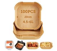 Cosori Papel Horno para Freidora sin Aceite, 100 Piezas Cuadrado de Desechable, Papel de Horno Antiadherentes a Prueba de Grasa para Air Fryer de 4,5-6 L, Horno, Sartén, Microonda 20 cm