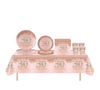 COSORO 69 Piezas Juego de Oro Rosa Fiesta Decoración de Cumpleaños para 30 Años,Manteles Servilletas Bandejas Vasos de papel Fiesta Vajilla Cumpleaños Fiestas Decoracion de Mesa para 30 Años Mujeres