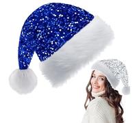 COSORO Gorro Navidad Adulto Niños Azul,35 * 45cm Pompón Sombrero de Navidad Unisex Lentejuelas,Gorros Navideños Felpa Accesorios Decoración Navideños para Fiestas Año Nuevo,Regalos de Festividad