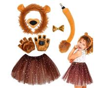 Cosplay Dress Up Costume - Plush Polyester Set 300g | Lion Animal Costume Set With Headband Tail Gloves Skirt Nose Bow Tie | Creative Fancy Dress Outfit For Party Stage Show Performance Use